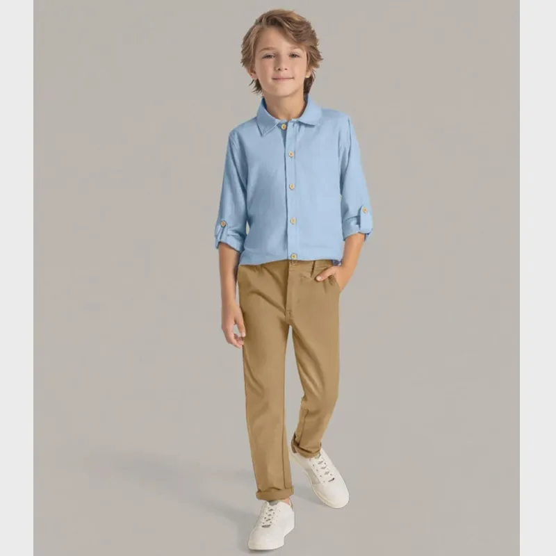 Calça Infantil Menino Sarja Marrom Mundi - Não Disponível - Moda