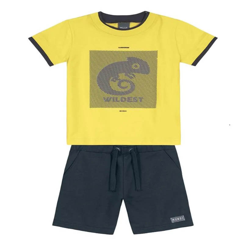 Conjunto - Camiseta e Bermuda - Algodão - Amarelo - Brandili Conjunto - Camiseta e Bermuda - Algodão - Tam 3 - Amarelo - Brandili