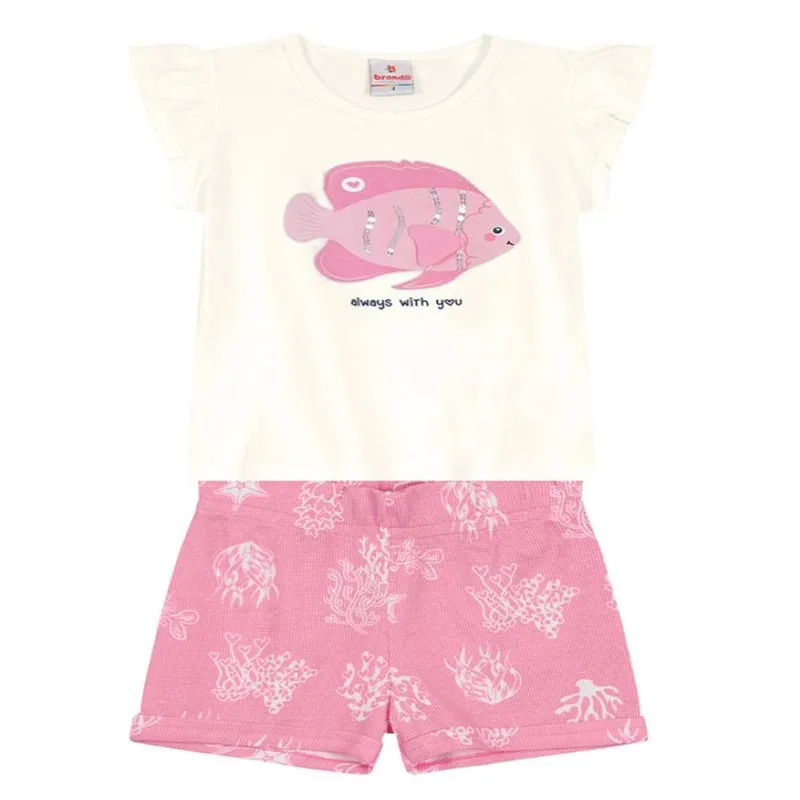 Conjunto Blusa e Shorts Relevo - Rosa - Lantejoula - Brn Conjunto Blusa e Shorts Relevo - Rosa - Tam 3 - Brandili