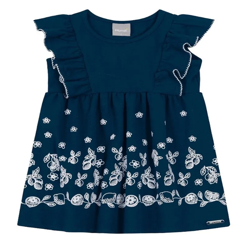 Vestido Malha - Limões - Azul - Brandili Vestido Malha - Limões - Azul - Tam 3 - Brandili