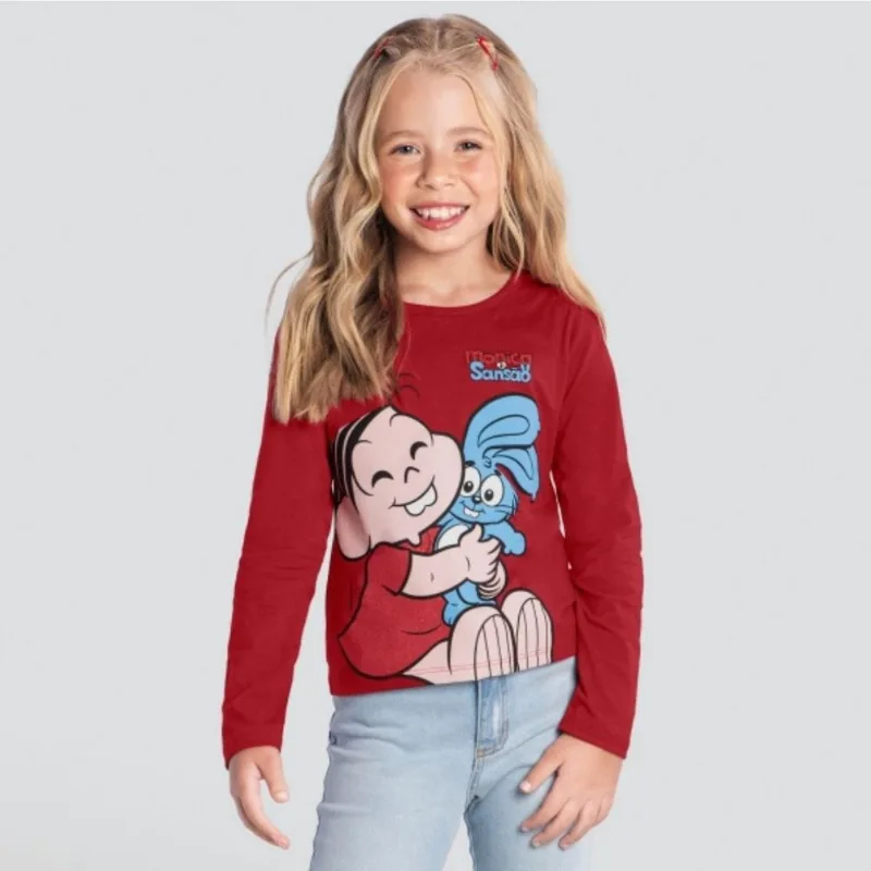 Blusa Malha Longa Menina Turma da Mônica Vermelho - Brandili 8 / Vermelho