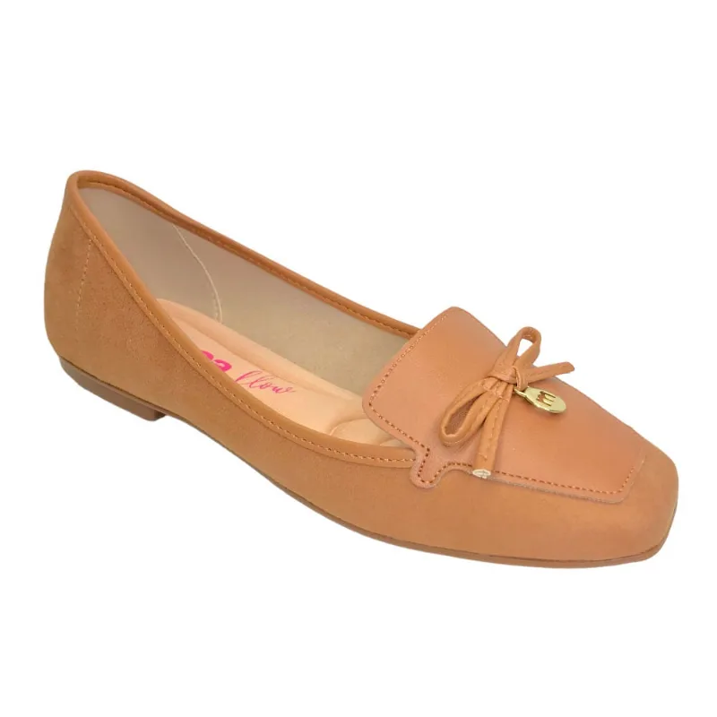 Sapatilha Fem Moleca Loafer Camurça Laço Camel 5737.203
