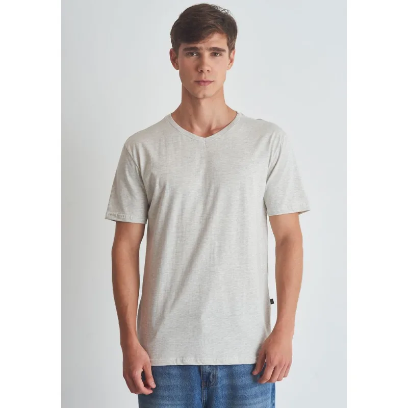 Camiseta básica gola v mescla banana Bege M