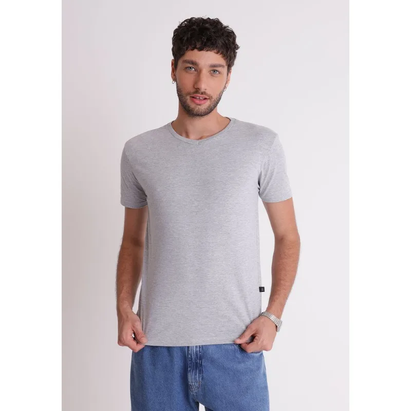 Camiseta básica gola v mescla Cinza GG