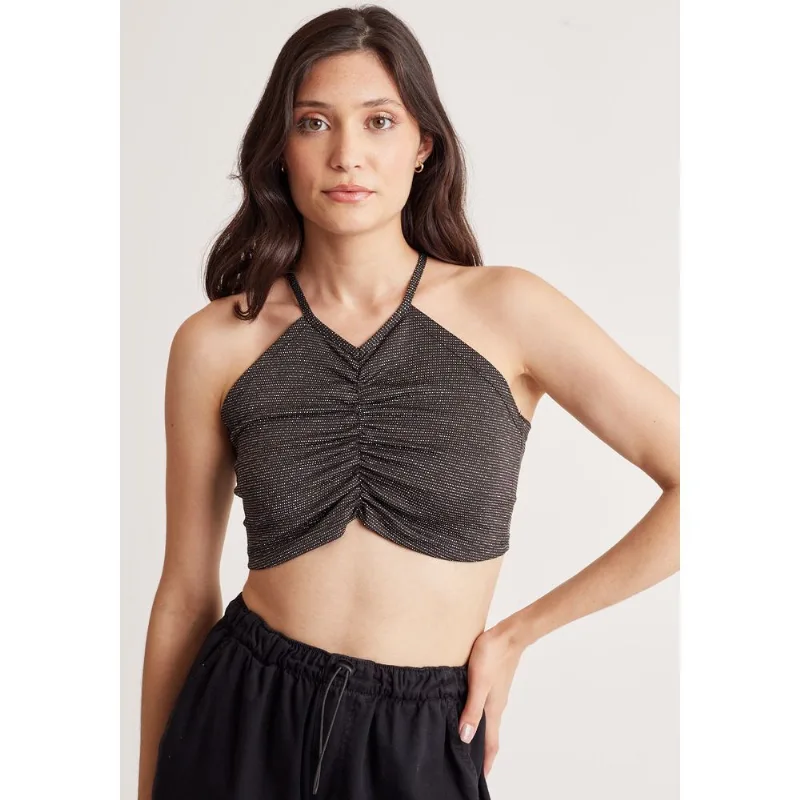 Cropped malha franzido Preto P