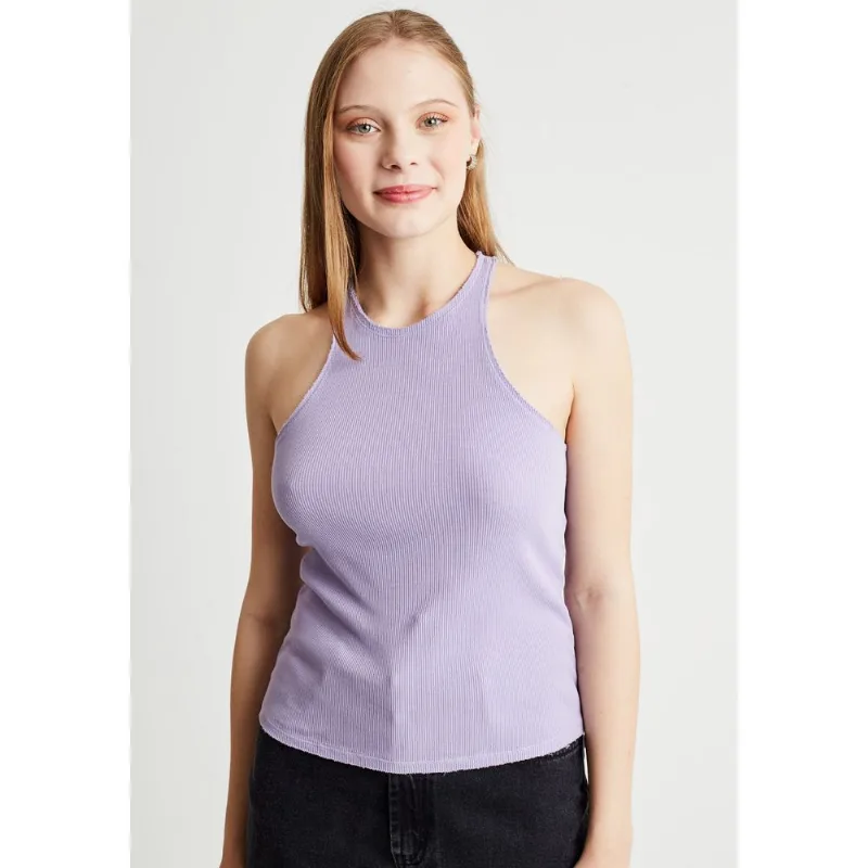 Blusa ribana feminino regata versatilidade Lilás M