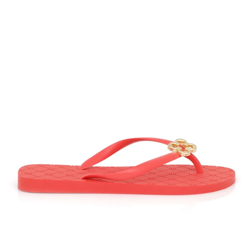 Chinelo de Dedo Monograma Vermelho Hibisco Logo Dourado 35.36