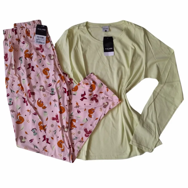 Pijama Conjunto Feminino Algodão Calça Inverno Raposa Malwee