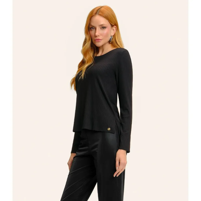 Blusa Feminina Canelada Manga Longa Básica Endless Preto P