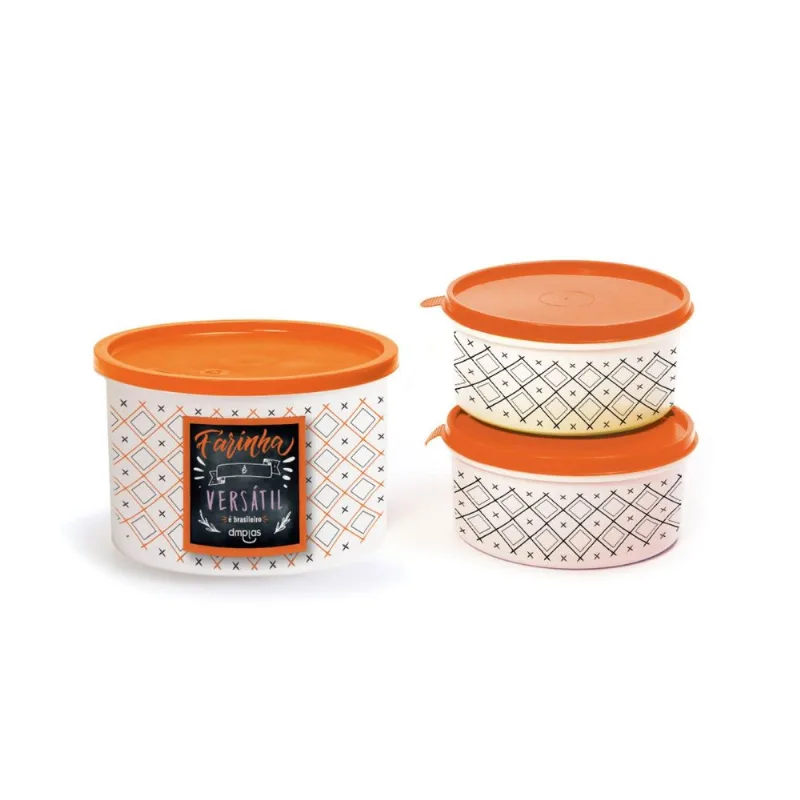 Kit Pote Decorado Farinha 2 Peças DM Plas Laranja