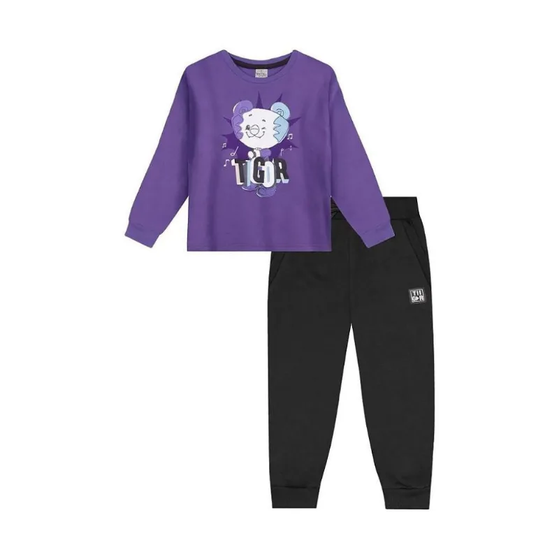 Conjunto Manga LongaTigor T Tigre Musical Roxo e Preto 2