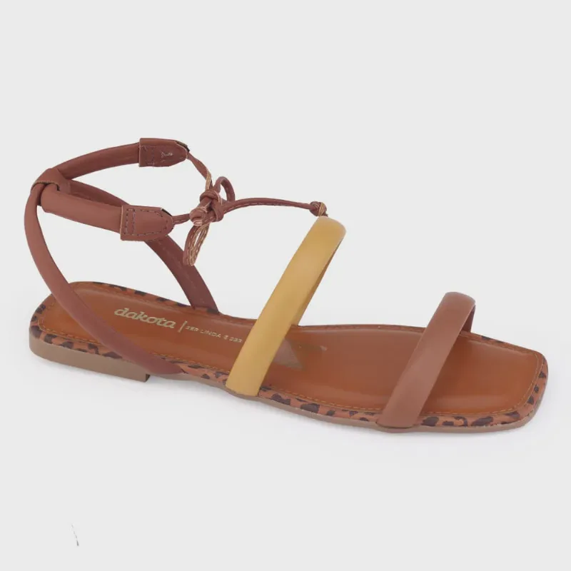 Sandália fem Dakota Z9441 rasteira animal print tiras amarra