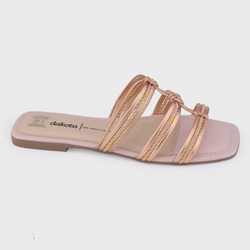 Chinelo Rasteiro feminino Dakota Y0461 corda metalizado rosê