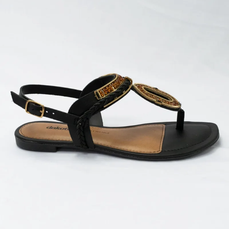 Sandália Dakota Y0711 Rasteirinha almeria com aplique Preto