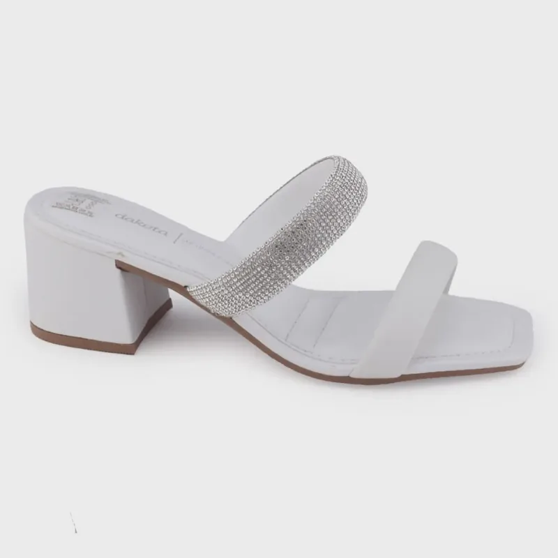 Tamanco Bloco fem Dakota Y0791 tira strass white cristal