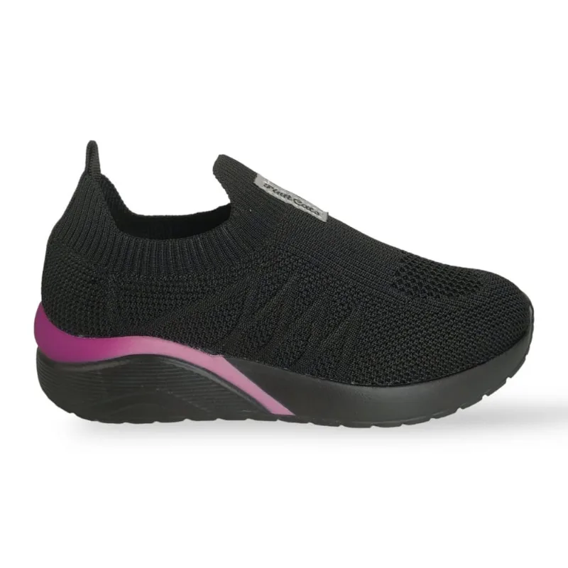 Tenis Infantil Menina Pink Cats Slip On Malha Knit Preto