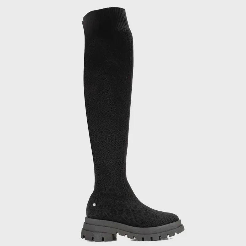Bota Feminina Over The Knee Tratorada Malha Preta Dakota G5704-0002