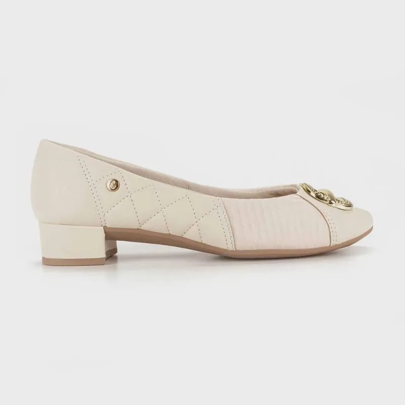 Sapato Campesí Salto Bloco Baixo Feminino Off-White