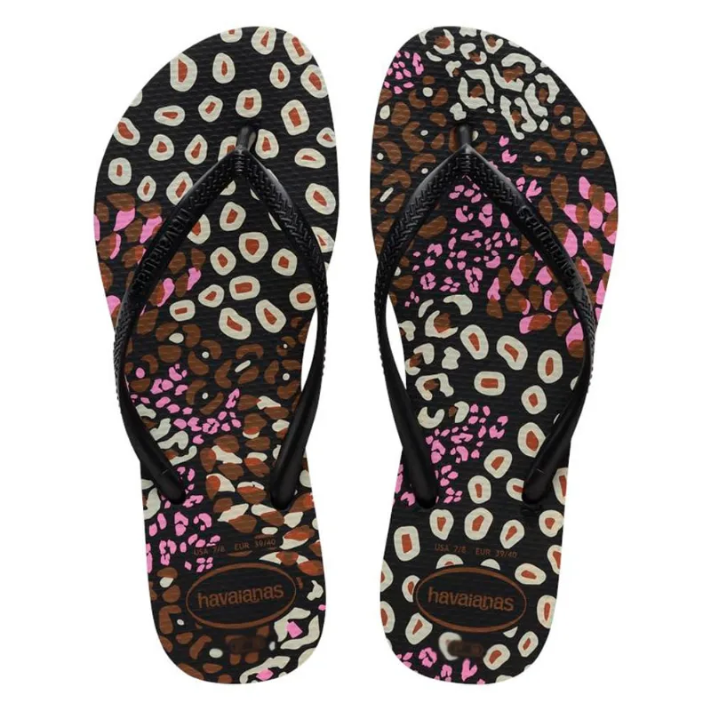 Sandália Havaianas Feminina Slim Animais Preto/Pink Lemonad 33/34