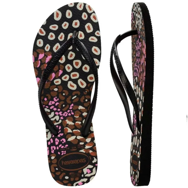 Sandália Havaianas Feminina Slim Animais Preto/Pink Lemonad 35/36