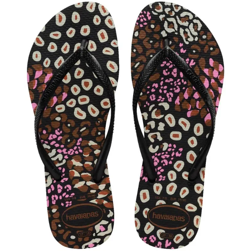 Sandália Havaianas Feminina Slim Animais Preto/Pink Lemonad 37/38