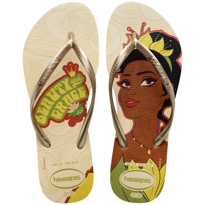 Sandália Havaianas Feminna Slim Princesas Bege Palha 33/34 - Havaianas - Vestuário