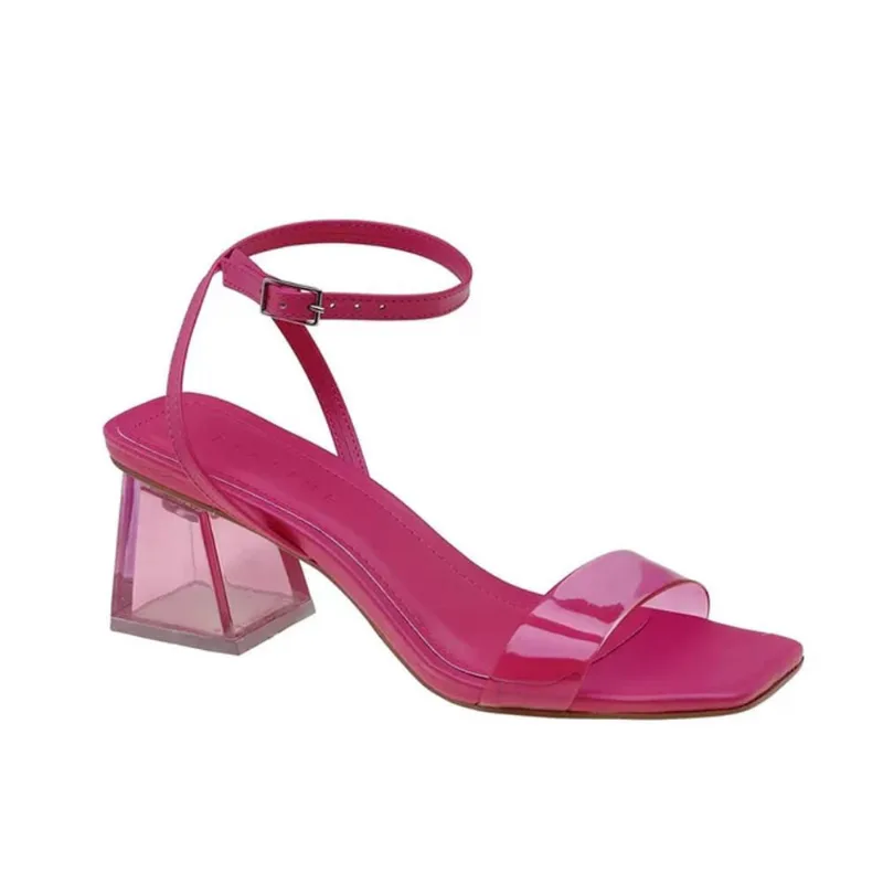 Sandália Feminina Salto Bloco Cristal Vinil Lia Line