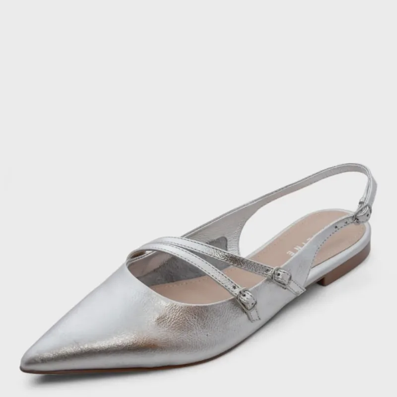Sapato Feminino Lia Line Flat couro metal