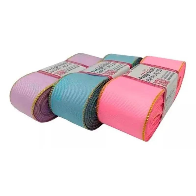 Fita Gorgurão Lilás Suave com Borda Dourada 2035 38mm 10 metros Progresso