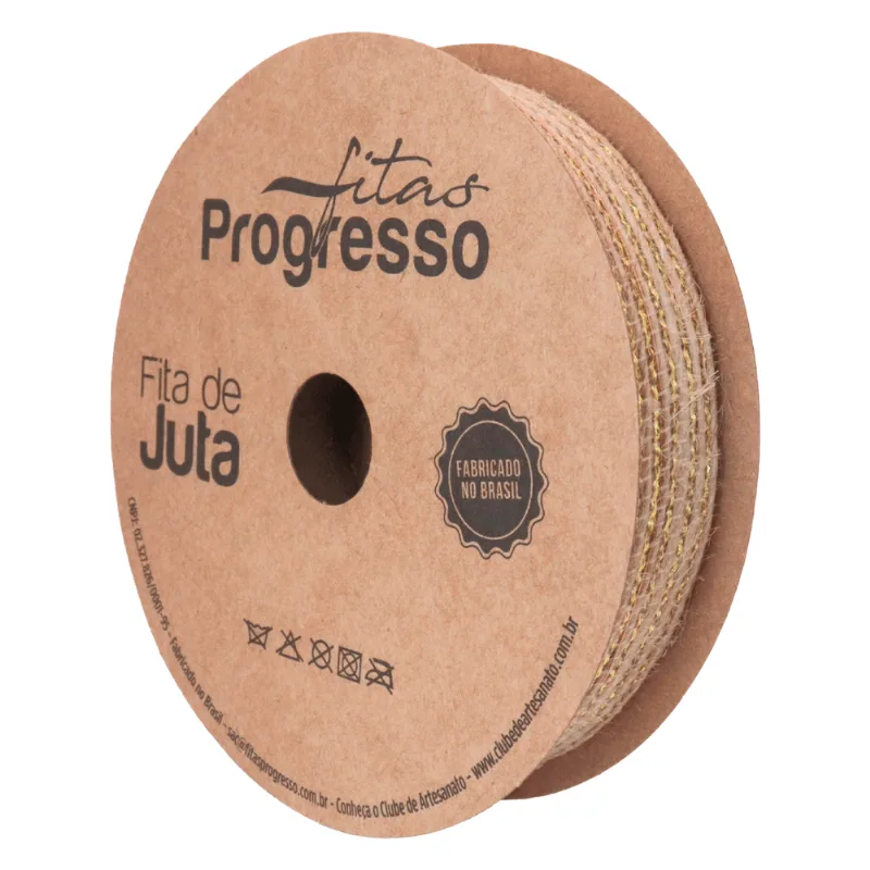 Fita de Juta Com Fio Lurex Jl005 20mm 10m Cor 203 Natural/dourado