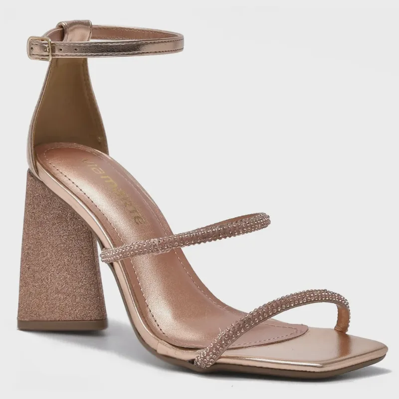 Sandalia Feminina Salto Via Marte Tiras Glitter Rosa 22-17105