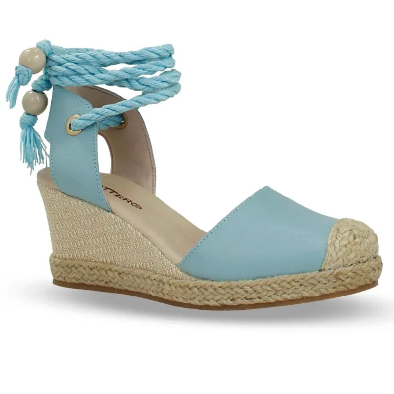 Sandália Fem Bottero Anabela Couro Napa Azul Claro 339703