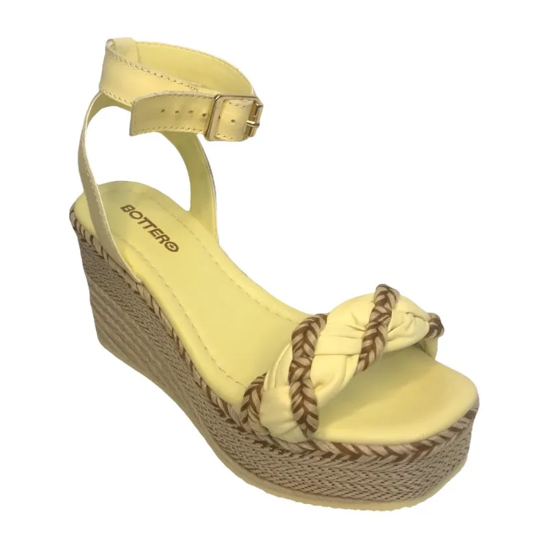 Sandália Fem Anabela Bottero Couro Amarelo Pastel 344421-18