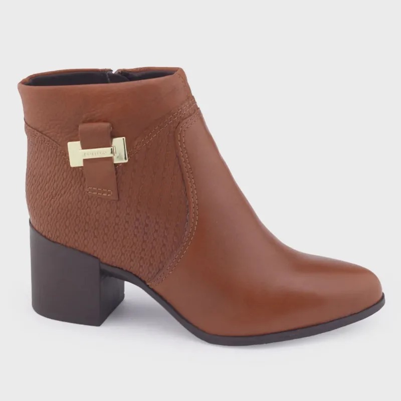 Bota Feminina Bottero 346902 Couro Cano Baixo Conhaque Bico