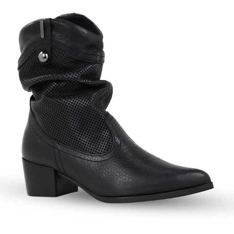 Bota Fem Bottero Couro Cano Médio Burnish Preto 349302-1