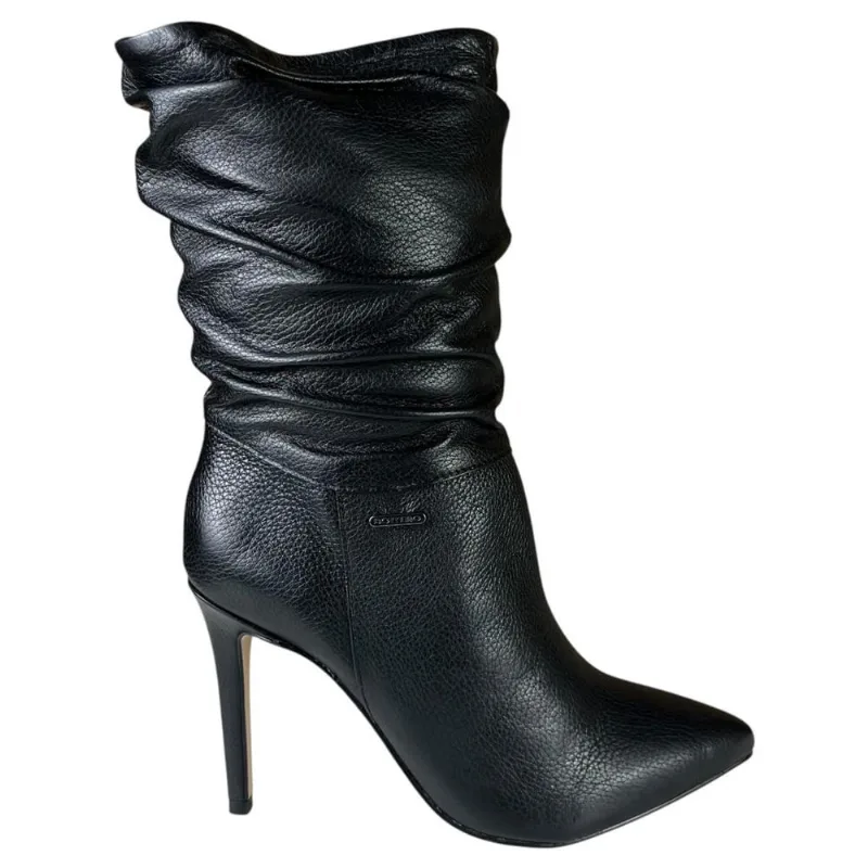 Bota Feminina Bottero Em Couro Cano Médio Bico Fino Salto Agulha