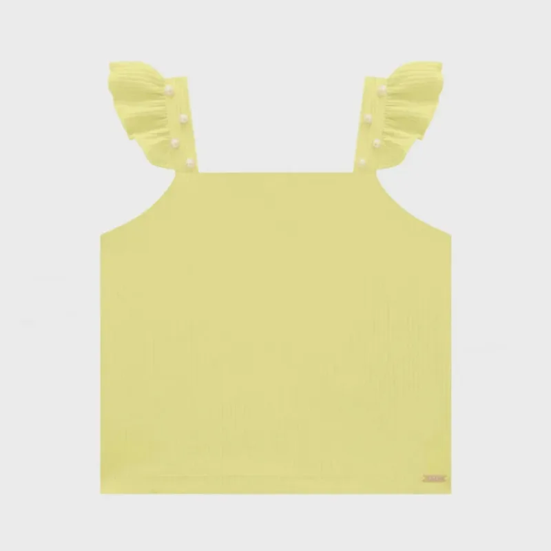Infanti Blusa Alca Com Perolas Canelado Amarelo