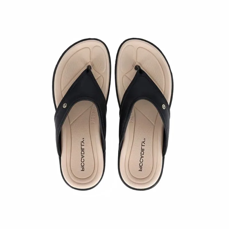 Chinelo Feminino Piccadilly Fascite Anabela Médio Preto 4 cm