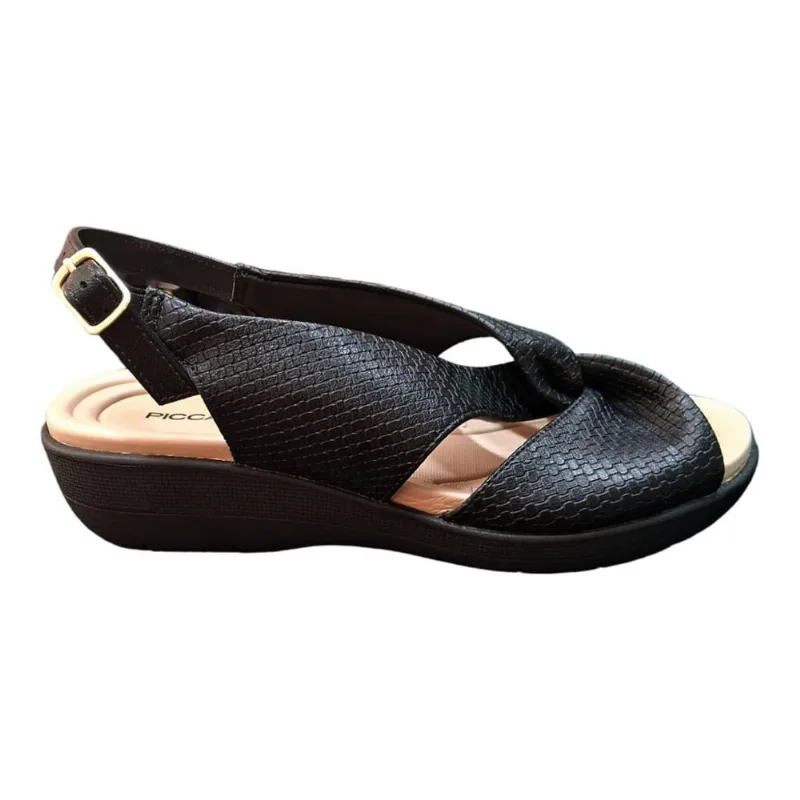 Sandália Feminina Piccadilly Fascite Anabela Médio 4cm Preto