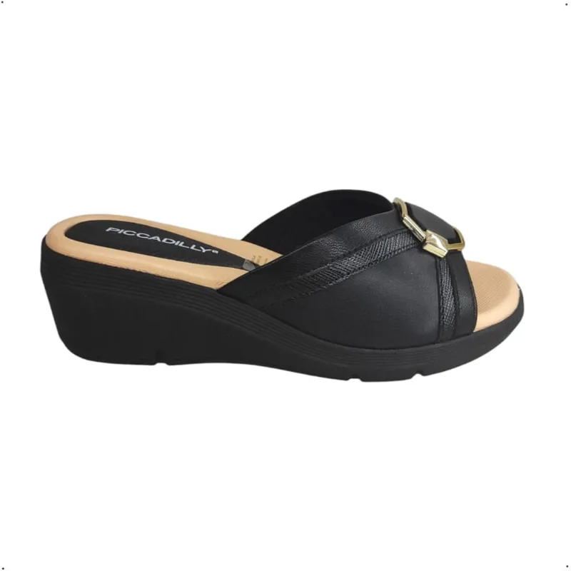 Tamanco Anabela Piccadilly social fivela casual 540375 - Piccadilly