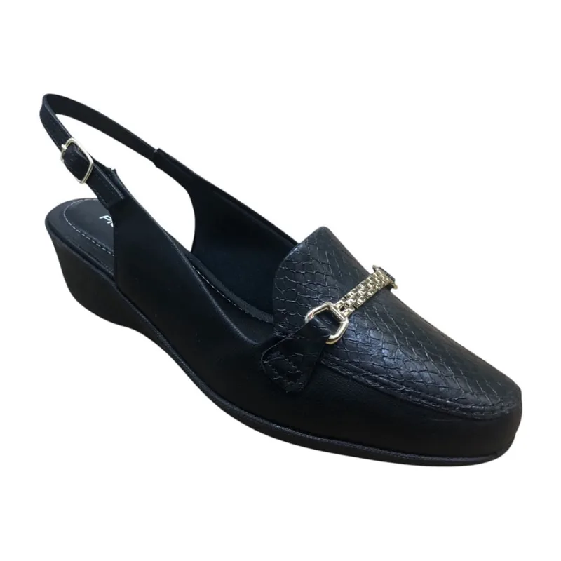 Sapato Piccadilly Mule Social Anabela Confortável Ortopédico Mocassim Bico Quadrado Anatomico esporão Macio