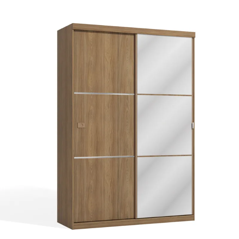 Guarda Roupa com 2 Portas de Correr e 2 Gavetas - Nogueira