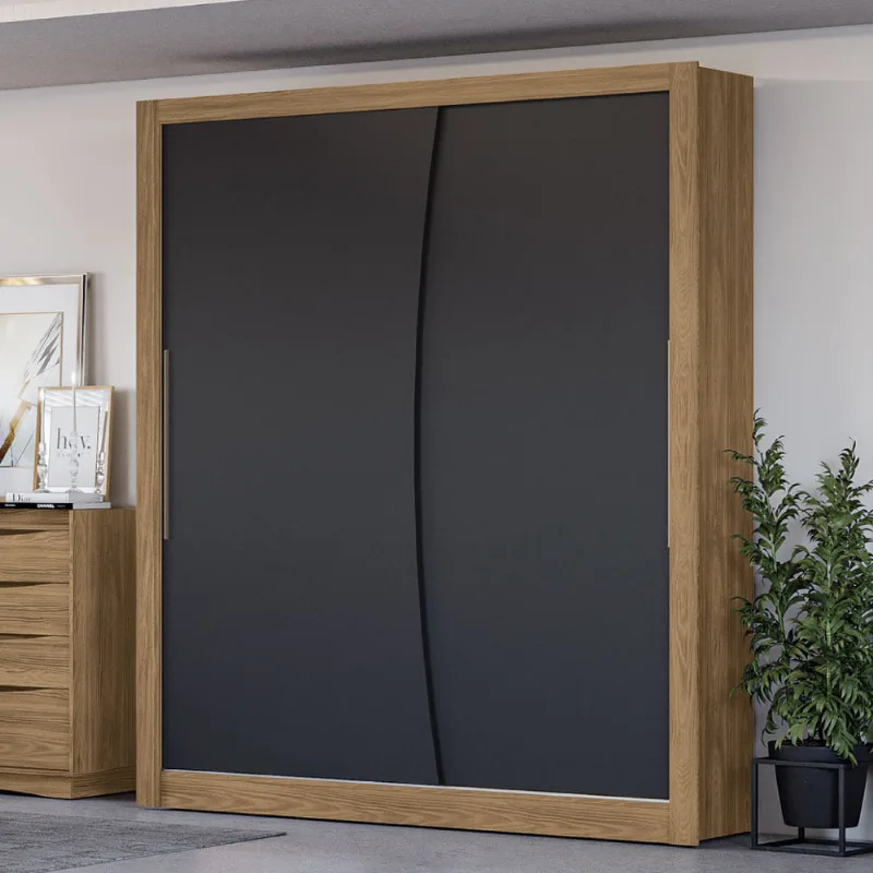 Guarda Roupa com 2 Portas de Correr e 3 Gavetas - Nogueira