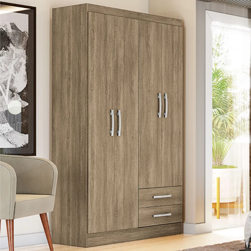 Guarda Roupa com 4 Portas e 2 Gavetas - Nogal