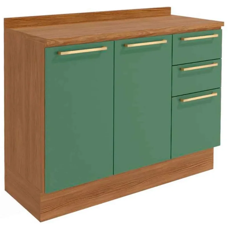 Balcão de Cozinha 2 Portas 3 Gavetas com Tampo Botanic Kappesberg Nogueira/Verde Oliva 120cm Peça