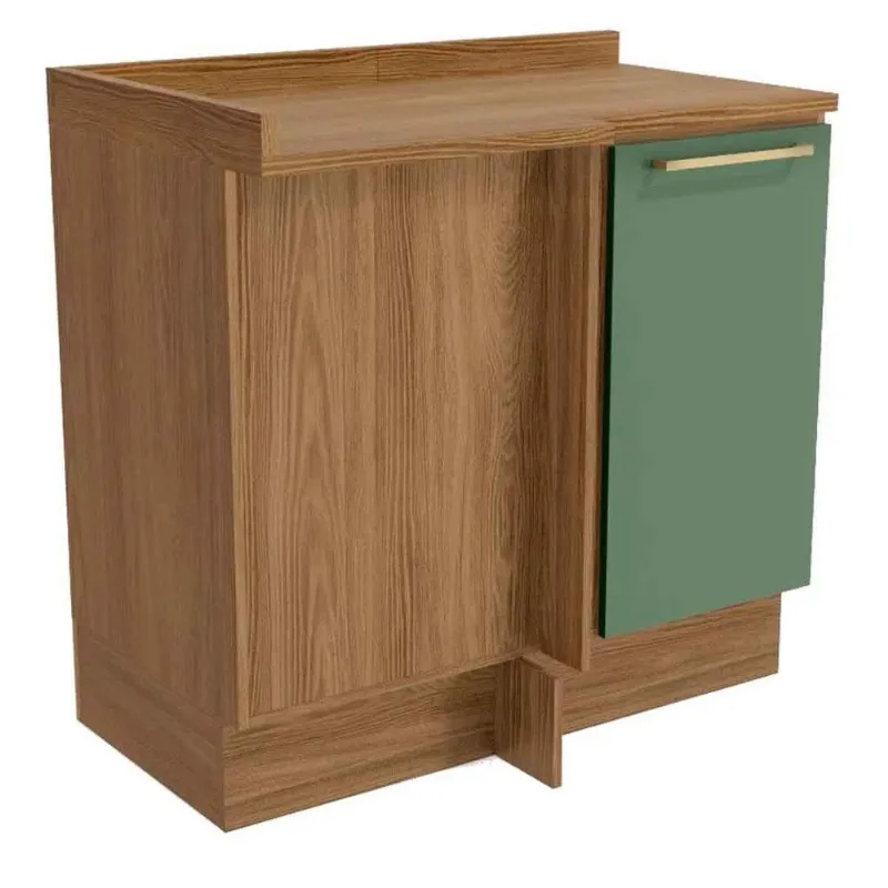 Balcão de Cozinha Canto 1 Porta com Tampo Botanic Kappesberg Nogueira/Verde Oliva 98cm Peça