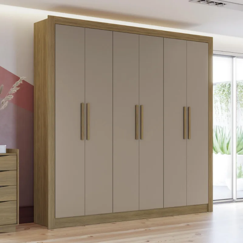 Guarda Roupa com 6 Portas e 2 Gavetas - Nogueira/Fendi