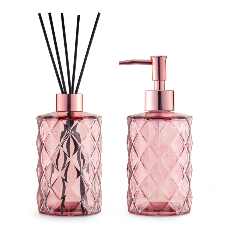 Kit Saboneteira e Difusor UZ Vidro Rosa 330ml - Uz - Utilidades E Casa