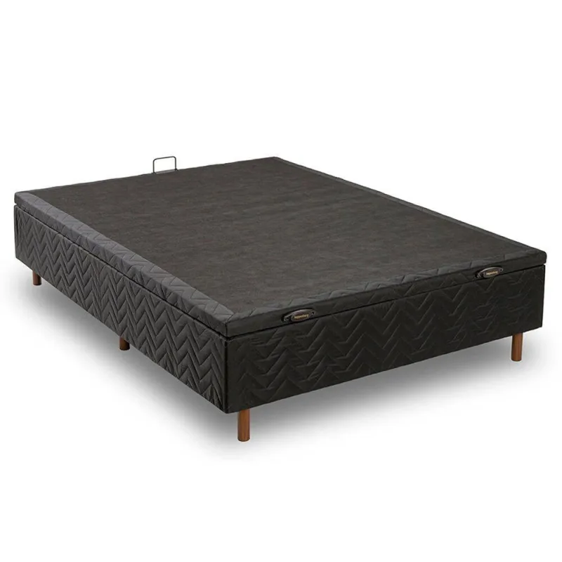 Base para Cama Box Casal com Baú BAU014 Estrutura Madeira Revestimento TNT Jacquard Preto Kappesberg - kappesberg - Colchões
