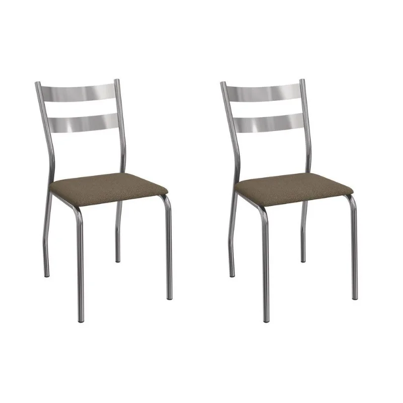 Cadeira Sala de Jantar Bali 2C141CR Aço Kit 2 Un Cromado/Suede Cappuccino - Kappesberg